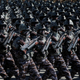 Soldiers marching in Sunday’s military parade.